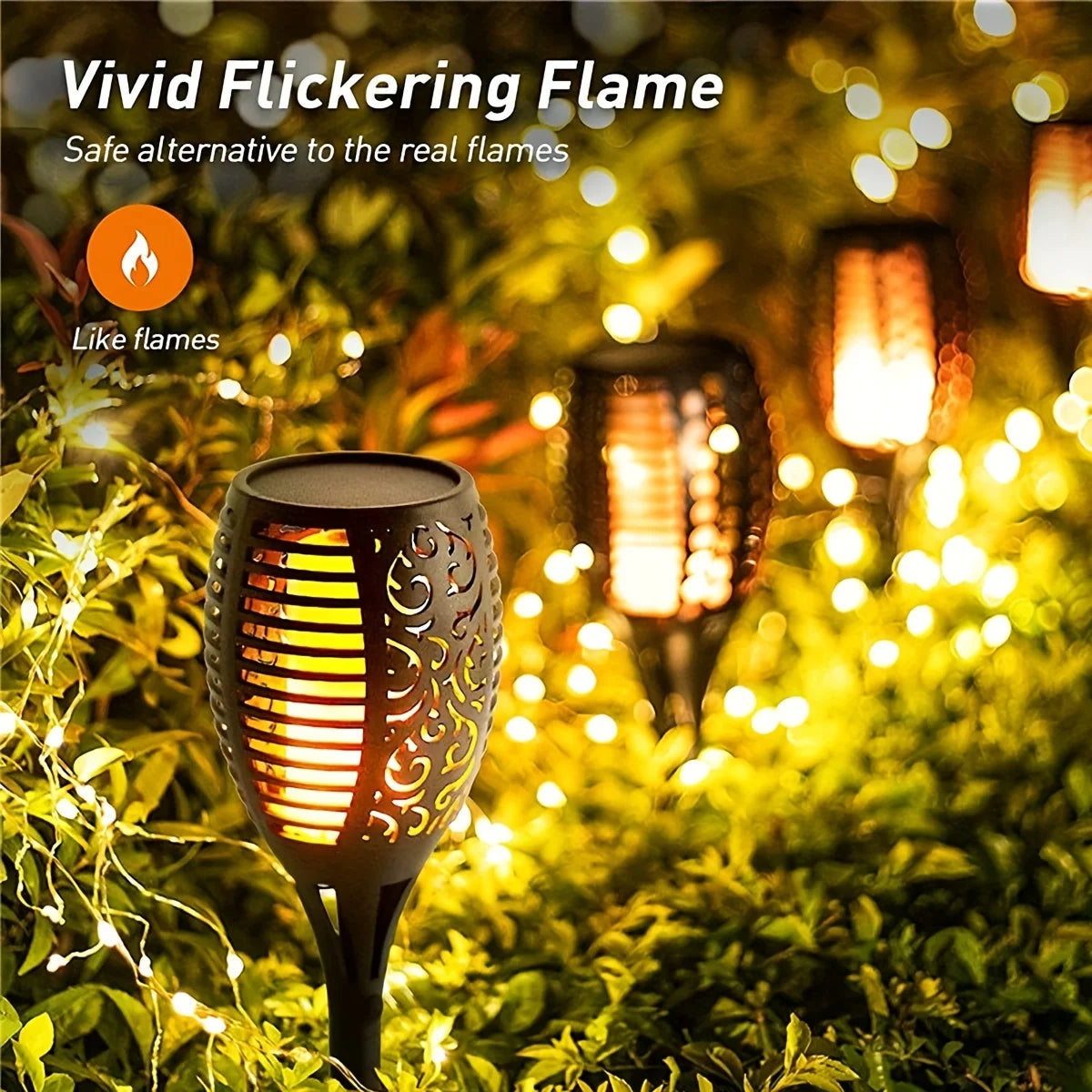 12LED Solar Flame Torch Light – Waterproof Flickering Outdoor Garden Lamp (1-12PCS)